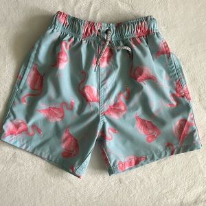 Boy’s Swim Trunks Vintage Summer Size 7 Elastic Drawstring Waist Flamingo Print.